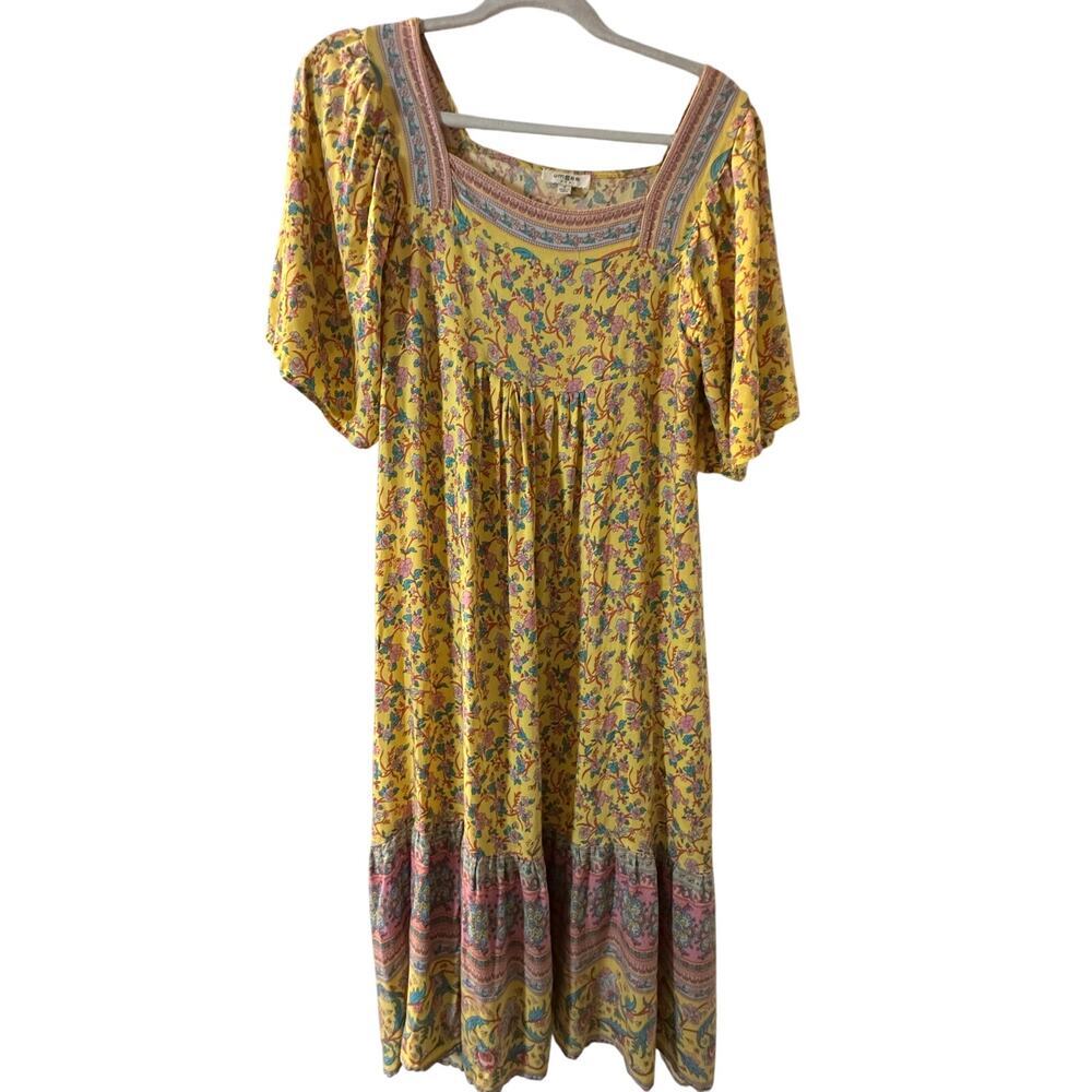 Umgee Dress Small Yellow Floral Boho Midi Flutter Sleeve Cottagecore 
Summer
